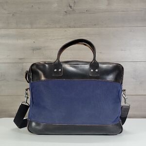 Billykirk for J.Crew Navy and Brown Waxed Canvas Leather Briefcase Laptop Bag